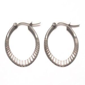 Surgical Stainless Steel Art Deco Gatsby Party Carved Silver Hoop Earrings